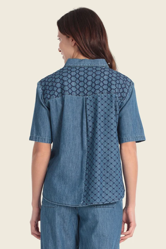 Denim blouse met patchwork