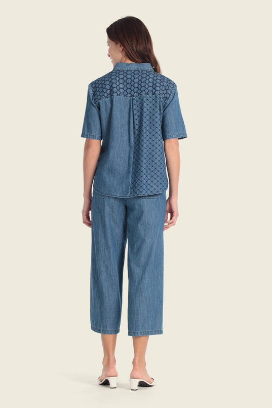 Denim blouse met patchwork