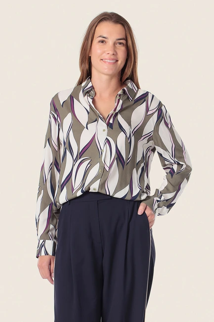 Grafische bladprint blouse