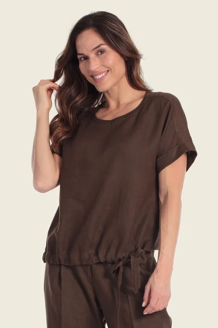 Linnenlook top met strikdetail