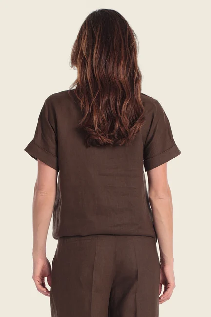 Linnenlook top met strikdetail