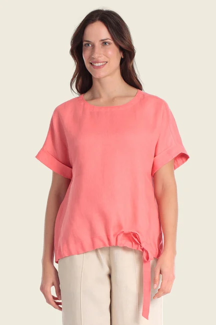 Linnenlook top met strikdetail