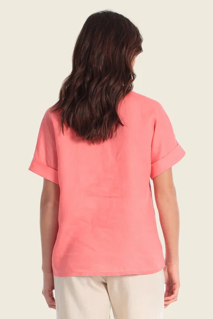 Linnenlook top met strikdetail