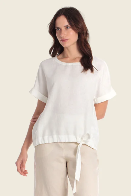 Linnenlook top met strikdetail