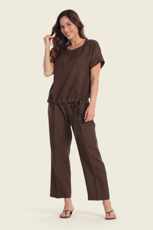 Linnenlook top met strikdetail