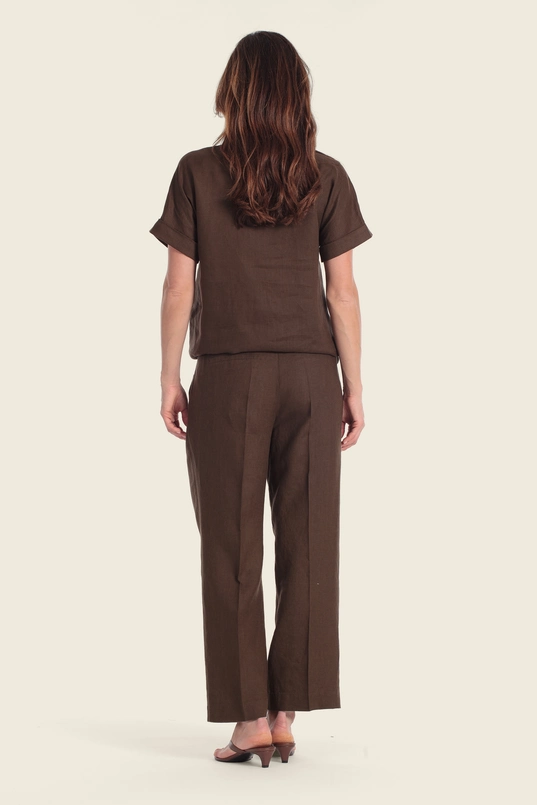 Linnenlook top met strikdetail