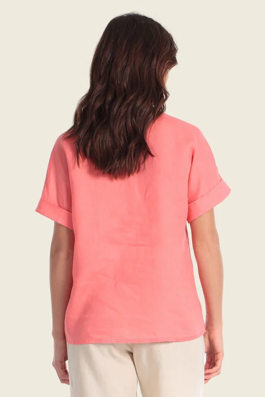 Linnenlook top met strikdetail