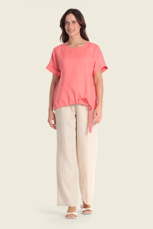 Linnenlook top met strikdetail