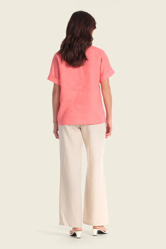 Linnenlook top met strikdetail