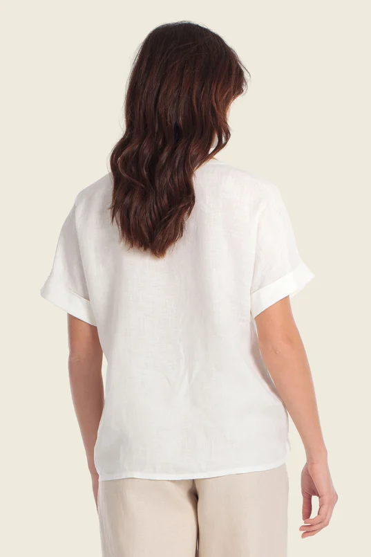 Linnenlook top met strikdetail