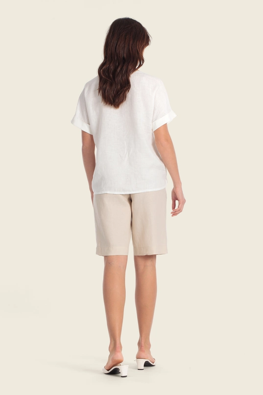 Linnenlook top met strikdetail