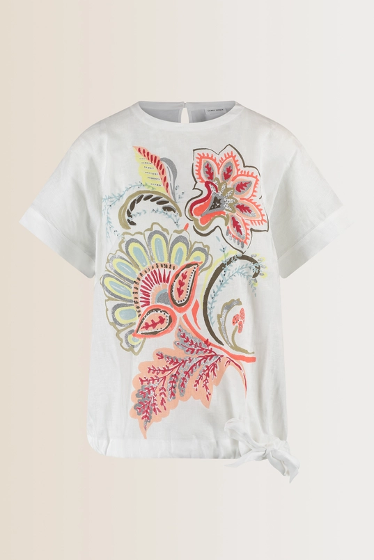 Paisley top met strikdetail