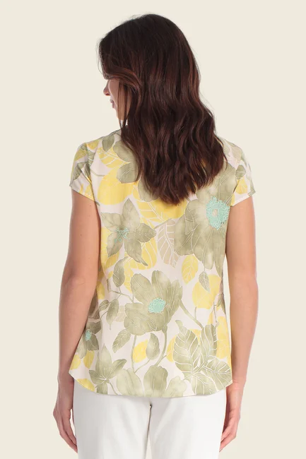 Top met botanische print