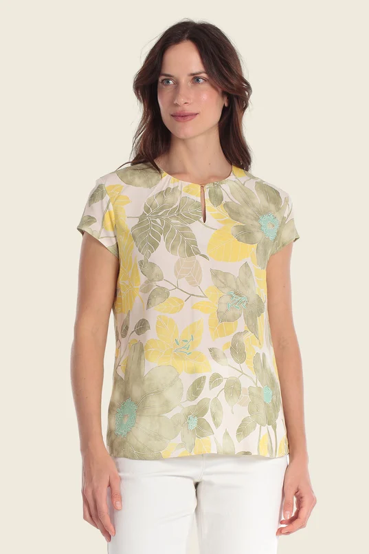 Top met botanische print