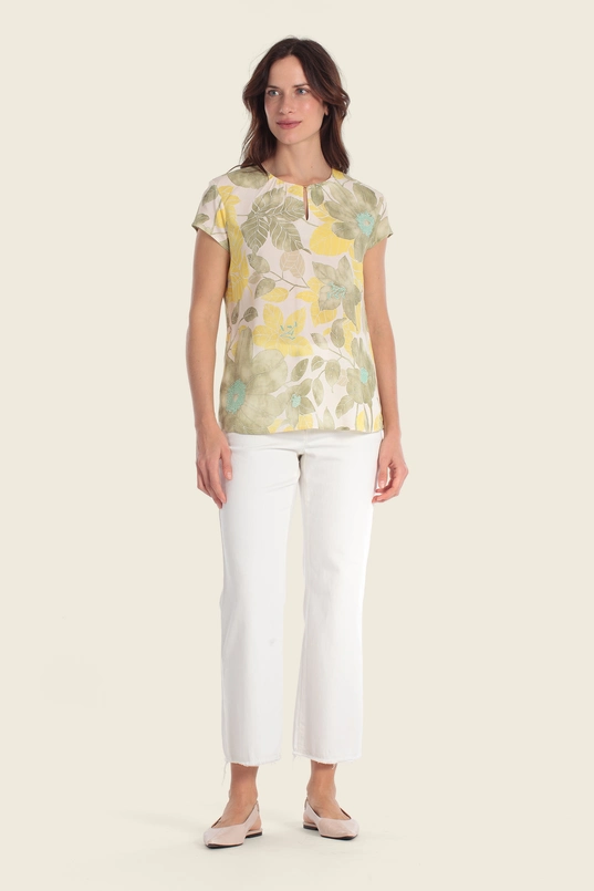 Top met botanische print