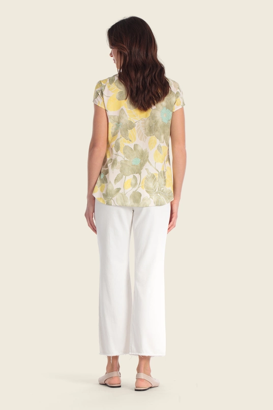 Top met botanische print