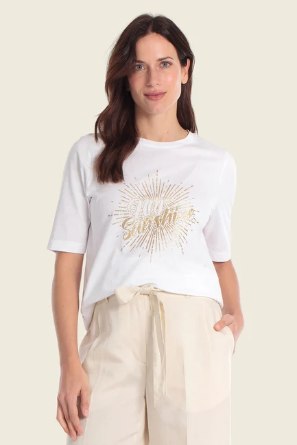 Top met glanzende tekstprint