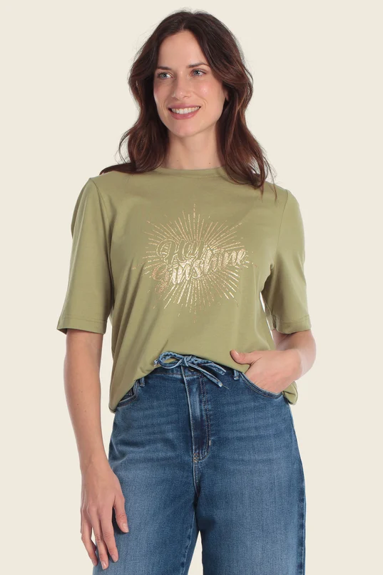 Top met glanzende tekstprint