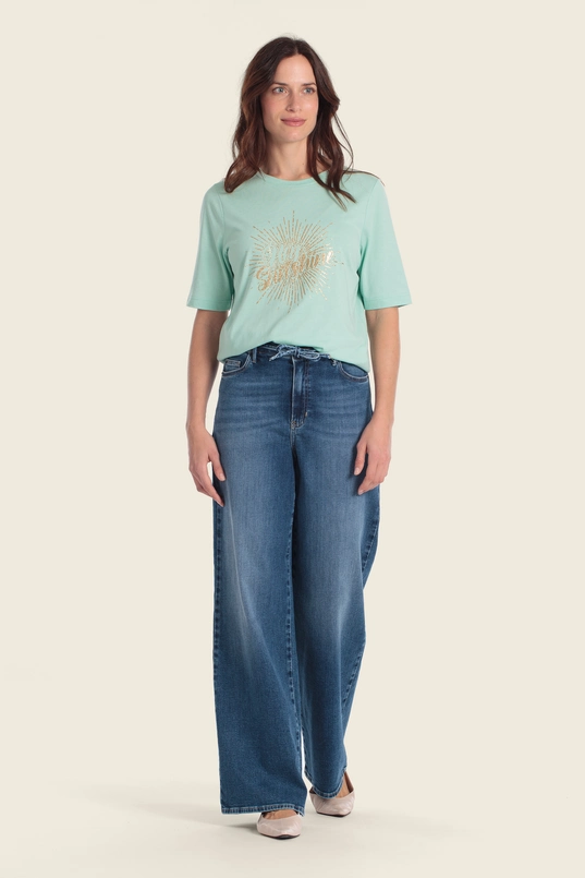 Top met glanzende tekstprint