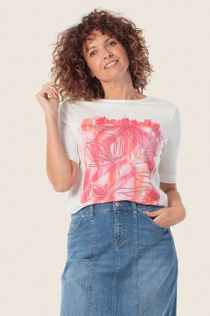 Top met grafische bladprint