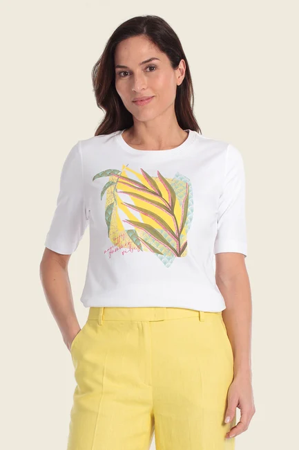 Top met grafische bladprint