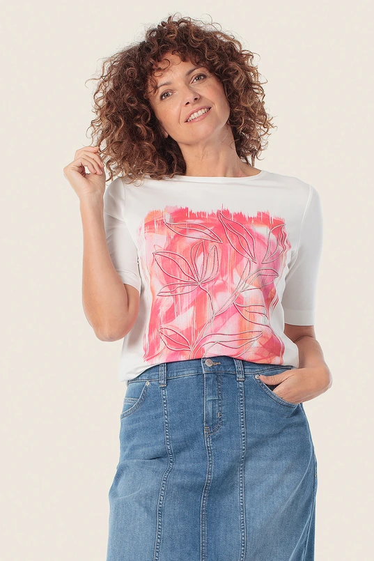 Top met grafische bladprint